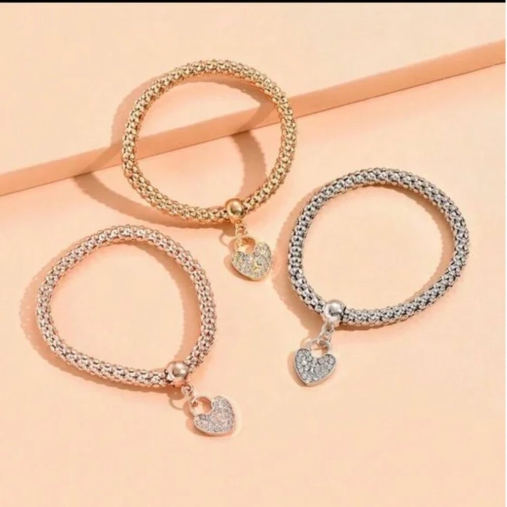 Stainless Steel Chic Gold,Silver, and Rose Gold Heart Charm